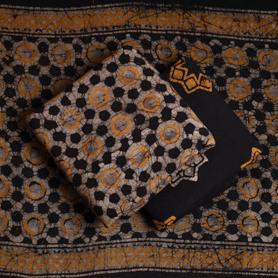 Black - 3pc Kutch Cotton Batik Print Dress Material 02