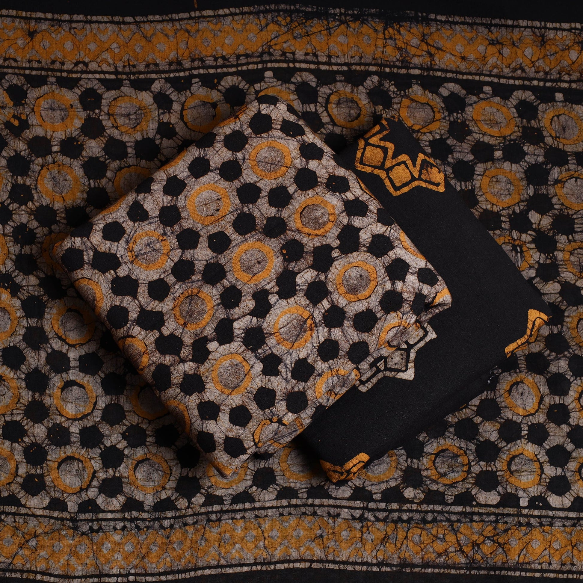 Black - 3pc Kutch Cotton Batik Print Dress Material 02