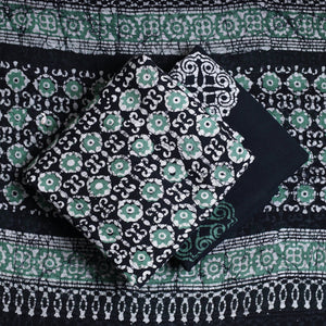 Black - 3pc Cotton Kutch Batik Print Dress Material