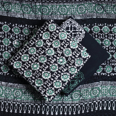 Black - 3pc Cotton Kutch Batik Print Dress Material