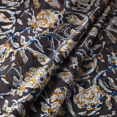 Black - Kalamkari Block Printed Cotton Fabric 01