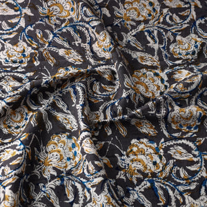 Black - Kalamkari Block Printed Cotton Fabric 01