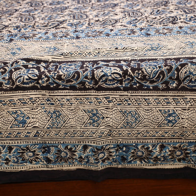 Beige - Kalamkari Block Printed Cotton Double Bed Cover with Pillow Covers (108 x 90 in)