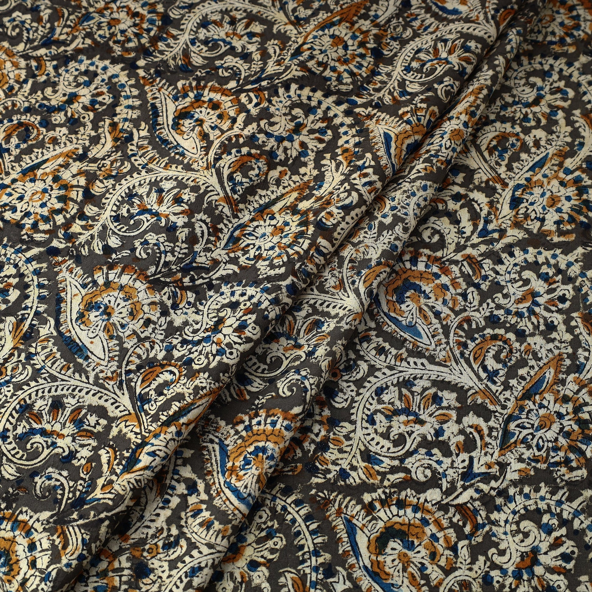 Brown - Kalamkari Block Printed Cotton Fabric 07