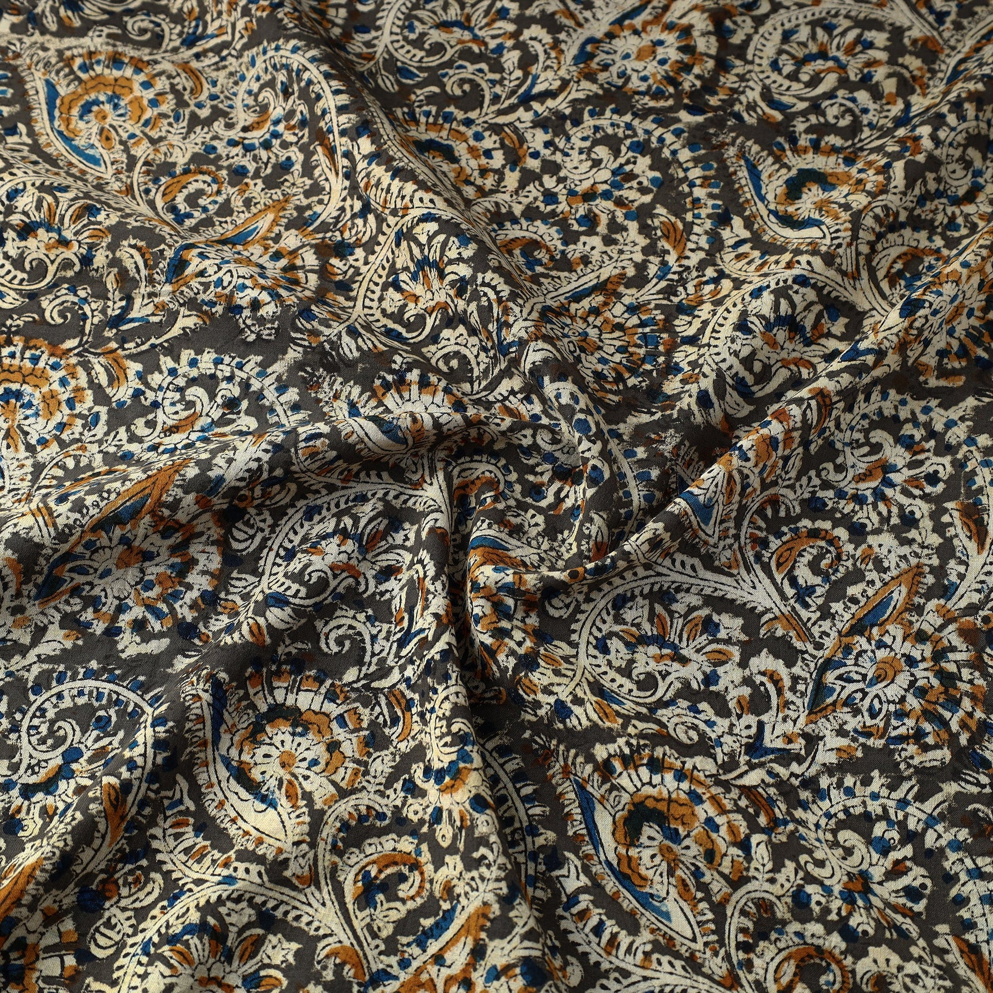 Brown - Kalamkari Block Printed Cotton Fabric 07