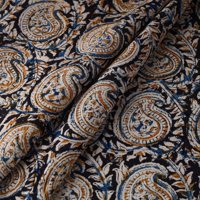 Black - Kalamkari Block Printed Cotton Fabric 17