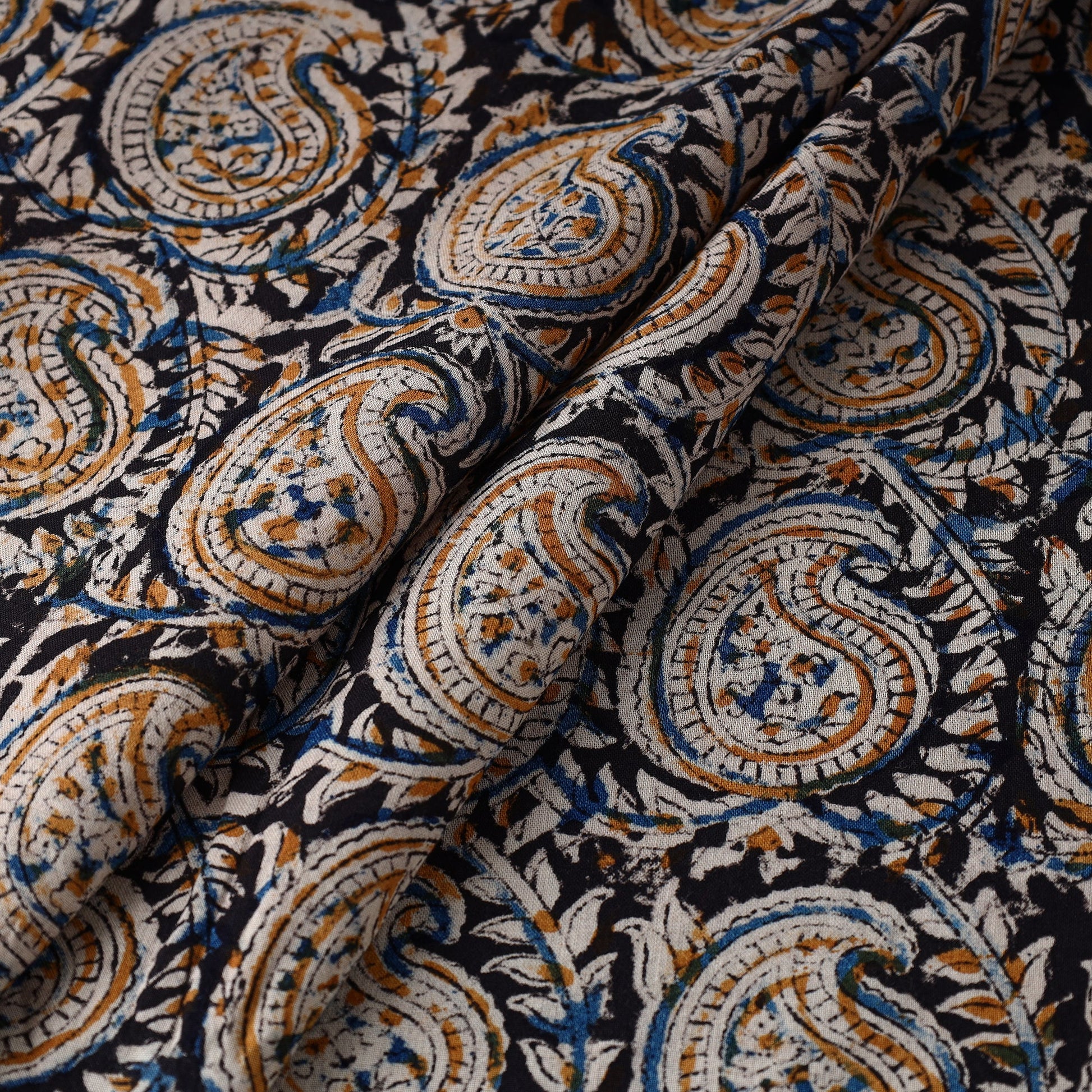 Black - Kalamkari Block Printed Cotton Fabric 17