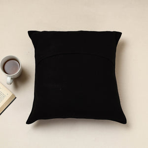 Black - Urmul Kashida Stitch Handloom Cotton Cushion Cover (16 x 16 in)
