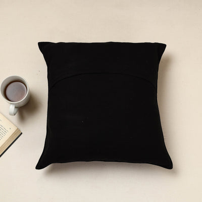 Black - Urmul Kashida Stitch Handloom Cotton Cushion Cover (16 x 16 in)