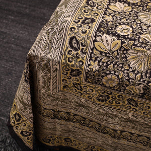 Brown - Kalamkari Block Printed Cotton Double Bed Cover with Pillow Covers (108 x 90 in)