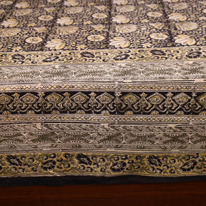 Brown - Kalamkari Block Printed Cotton Double Bed Cover with Pillow Covers (108 x 90 in)