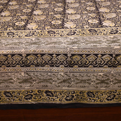 Brown - Kalamkari Block Printed Cotton Double Bed Cover with Pillow Covers (108 x 90 in)