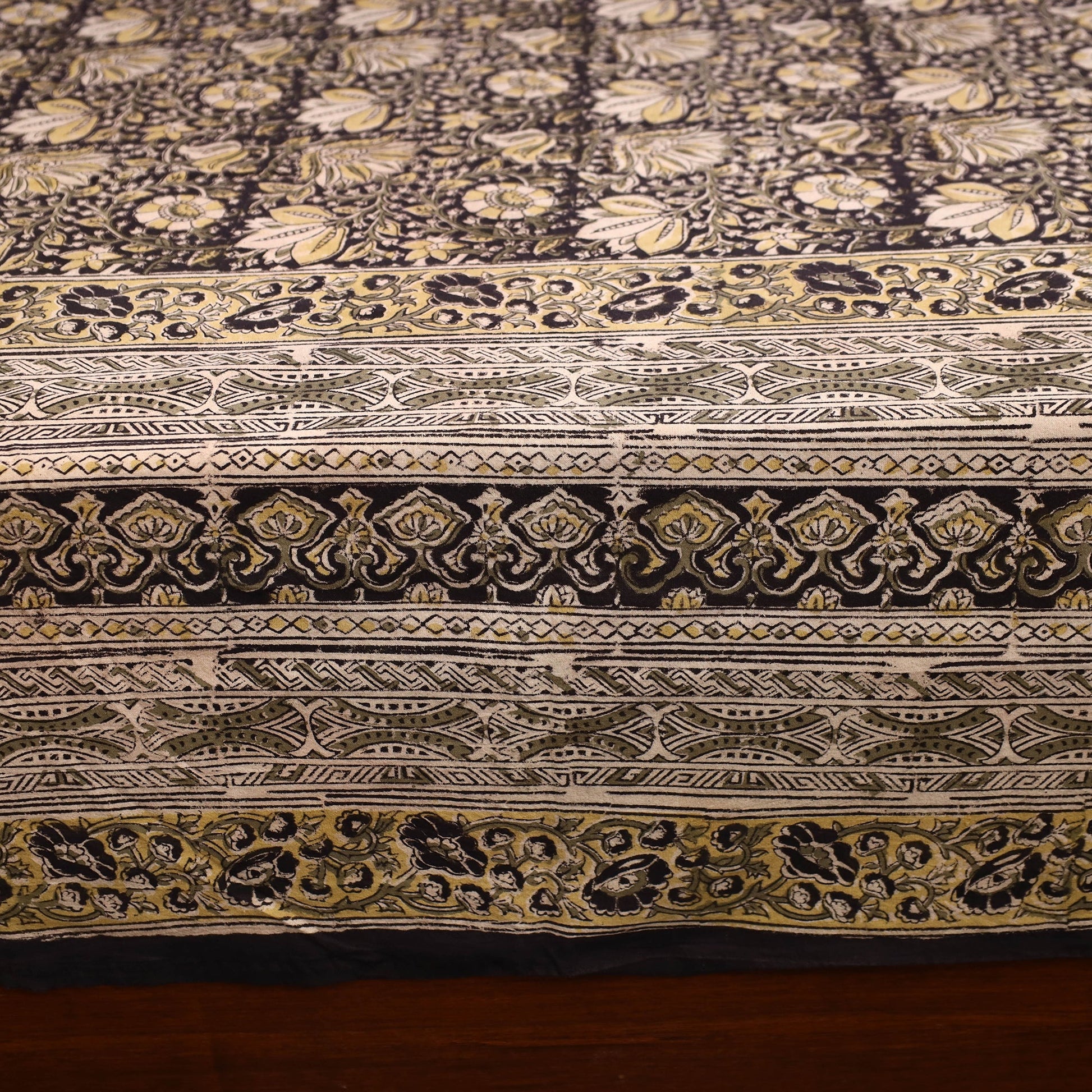 Brown - Kalamkari Block Printed Cotton Double Bed Cover with Pillow Covers (108 x 90 in)