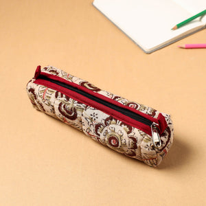 Beige - Handcrafted Quilted Cotton Pencil Pouch 02