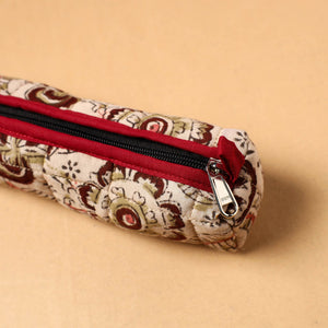 Beige - Handcrafted Quilted Cotton Pencil Pouch 02
