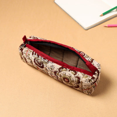 Beige - Handcrafted Quilted Cotton Pencil Pouch 02