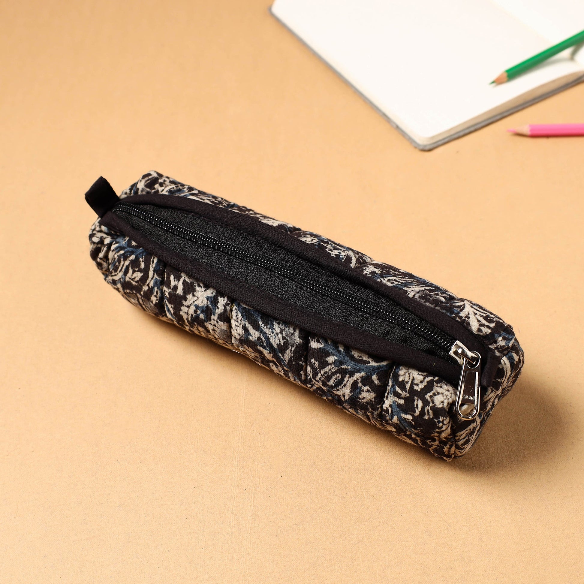 Black - Handcrafted Quilted Cotton Pencil Pouch 03