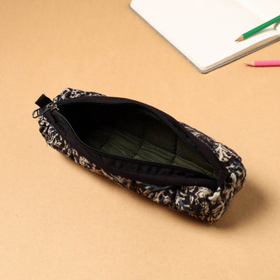 Black - Handcrafted Quilted Cotton Pencil Pouch 03