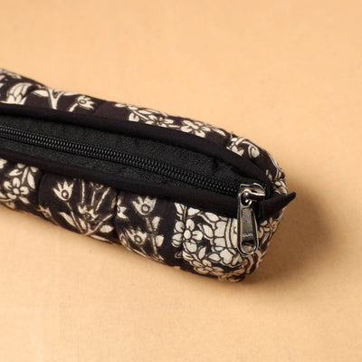 Black - Handcrafted Quilted Cotton Pencil Pouch 04