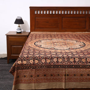 Brown - Kalamkari Block Printed Cotton Single Bed Cover (90 x 60 in)