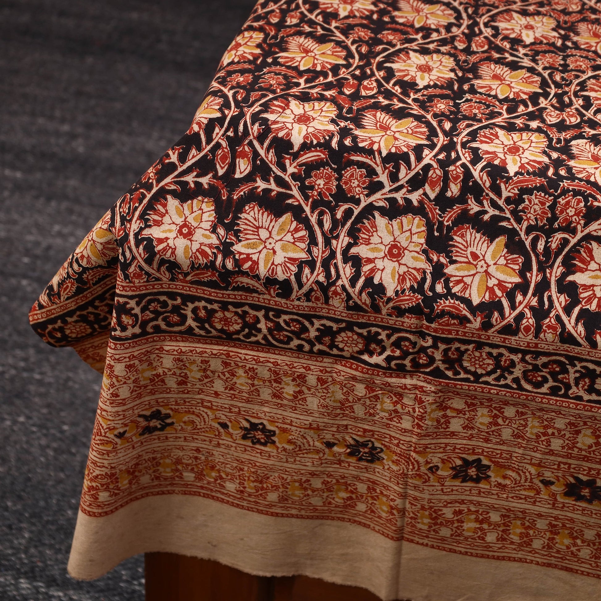 Brown - Kalamkari Block Printed Cotton Single Bed Cover (90 x 60 in)