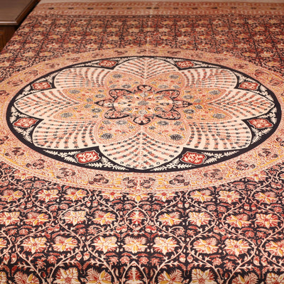 Brown - Kalamkari Block Printed Cotton Single Bed Cover (90 x 60 in)