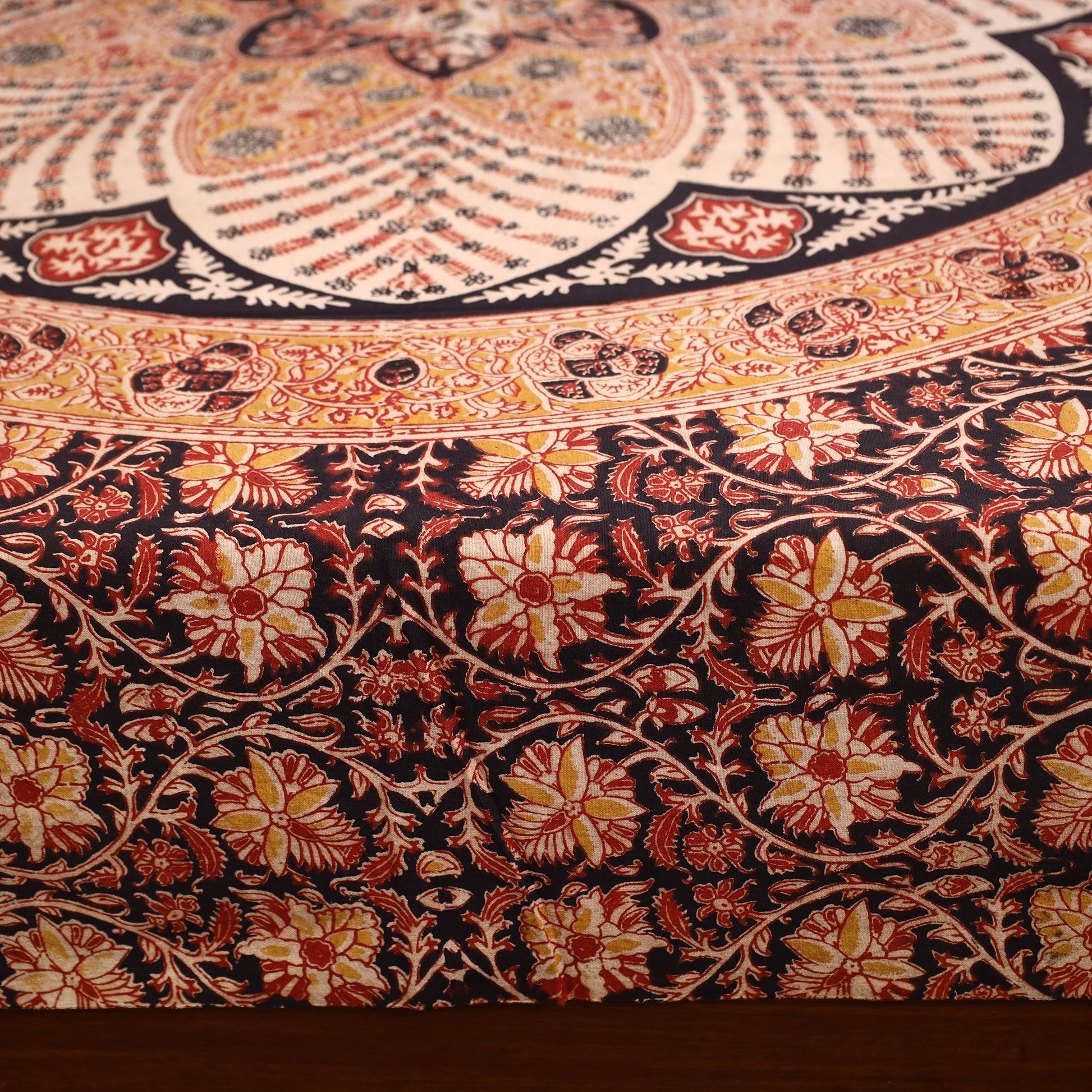 Brown - Kalamkari Block Printed Cotton Single Bed Cover (90 x 60 in)
