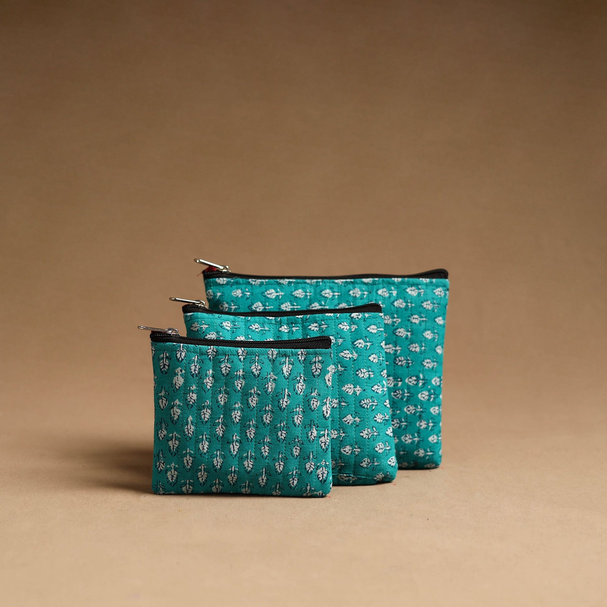 Aqua Blue - Handmade Cotton Multipurpose Utility Pouches (set of 3) 06