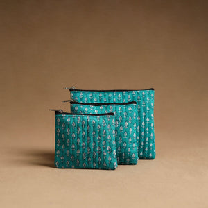 Aqua Blue - Handmade Cotton Multipurpose Utility Pouches (set of 3) 08