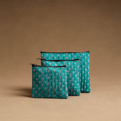 Aqua Blue - Handmade Cotton Multipurpose Utility Pouches (set of 3) 08