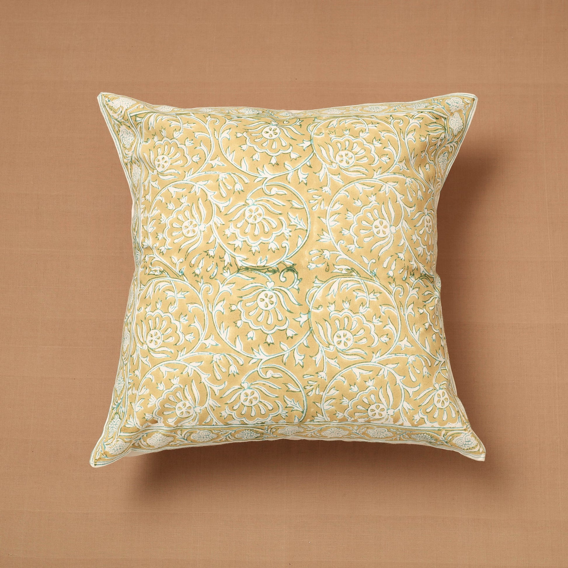 Block Print Cotton Sanganeri Cushion Cover (16 x 16 in)