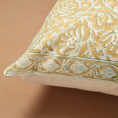 Block Print Cotton Sanganeri Cushion Cover (16 x 16 in)