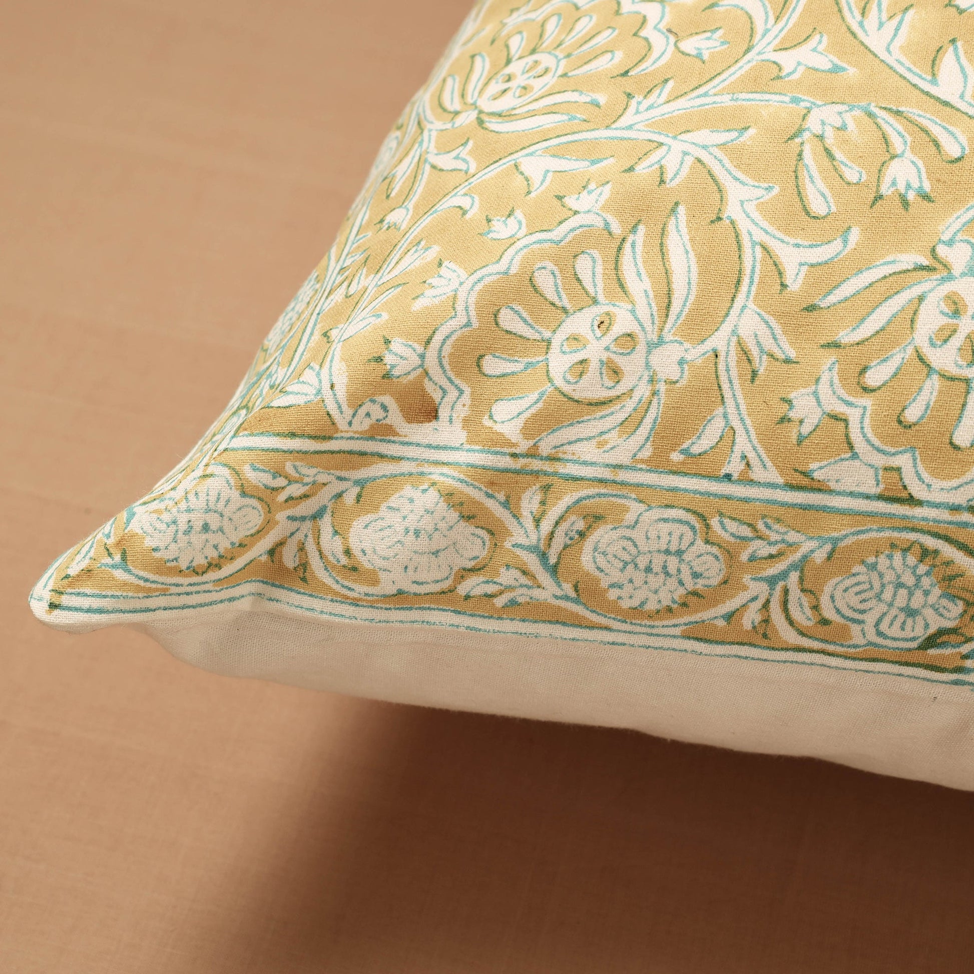 Block Print Cotton Sanganeri Cushion Cover (16 x 16 in)