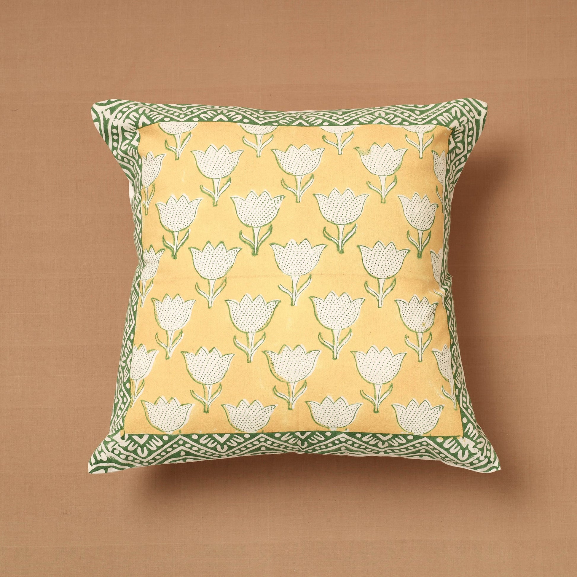 Block Print Cotton Sanganeri Cushion Cover (16 x 16 in)