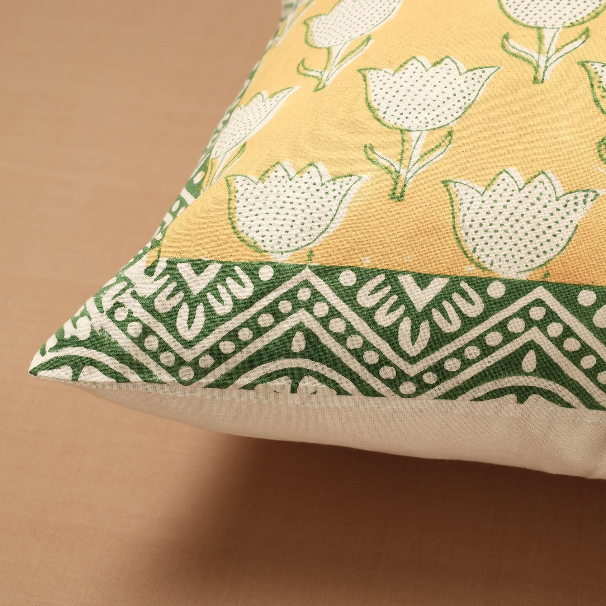 Block Print Cotton Sanganeri Cushion Cover (16 x 16 in)