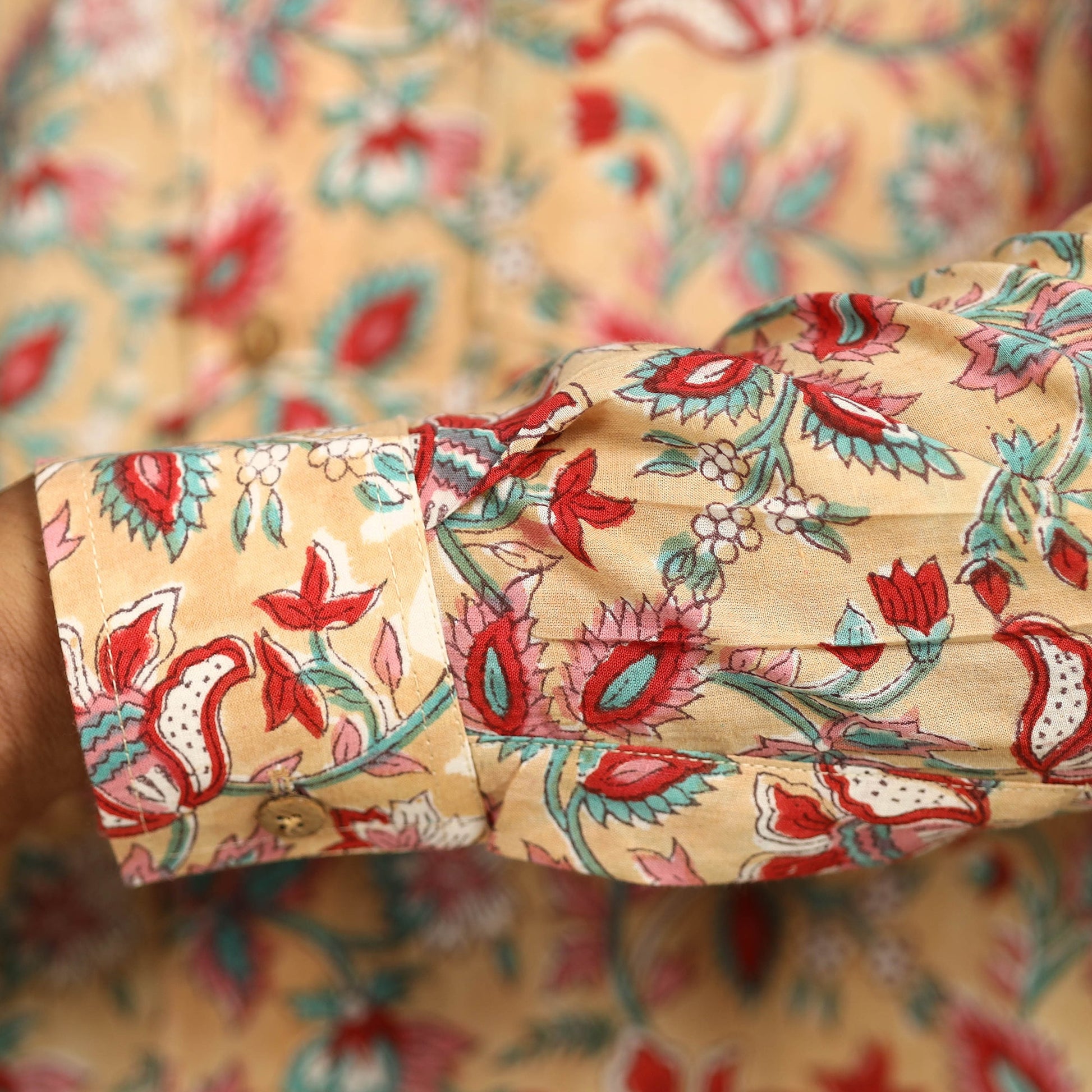 Brown - Sanganeri Block Printed Cotton Men Full Sleeve Shirt 04