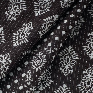 Black - Kantha Stitch Cotton Jaipur Print Fabric 07