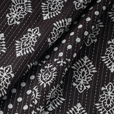 Black - Kantha Stitch Cotton Jaipur Print Fabric 07