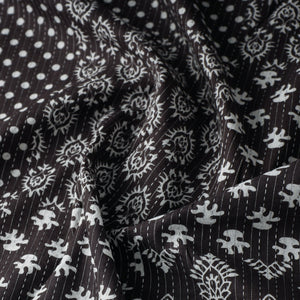 Black - Kantha Stitch Cotton Jaipur Print Fabric 07