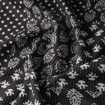 Black - Kantha Stitch Cotton Jaipur Print Fabric 07