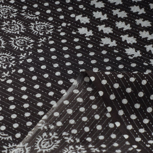 Black - Kantha Stitch Cotton Jaipur Print Fabric 07