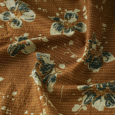 Brown - Kantha Stitch Cotton Jaipur Print Fabric 11