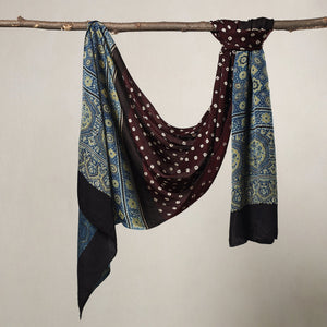 Brown - Kutch Bandhani Tie-Dye Ajrakh Block Printed Modal Silk Stole