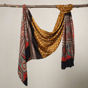 Brown - Kutch Bandhani Tie-Dye Ajrakh Block Printed Modal Silk Stole