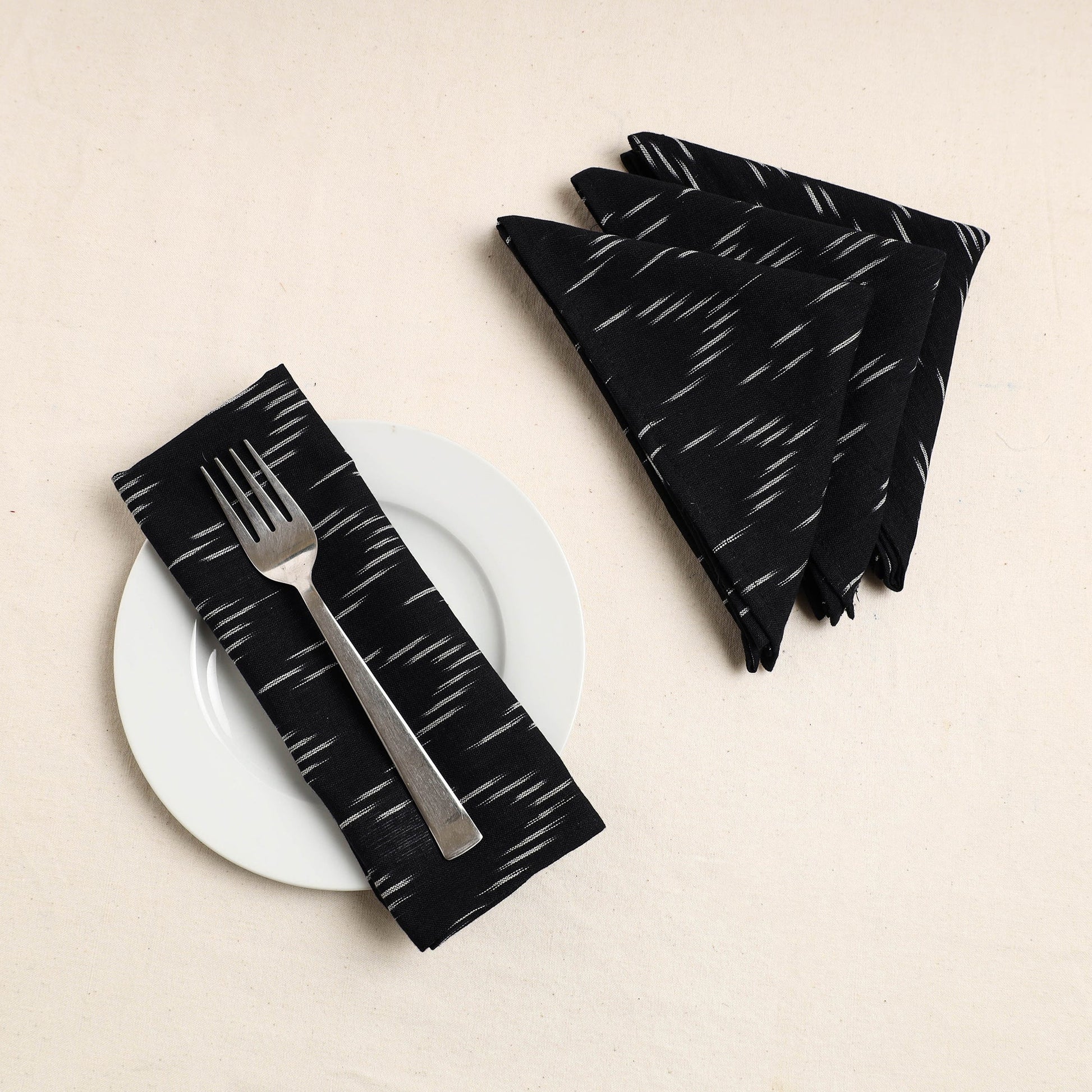 Black - Set of 4 - Pochampally Ikat Weave Cotton Table Napkins (18 x 18 in) 42