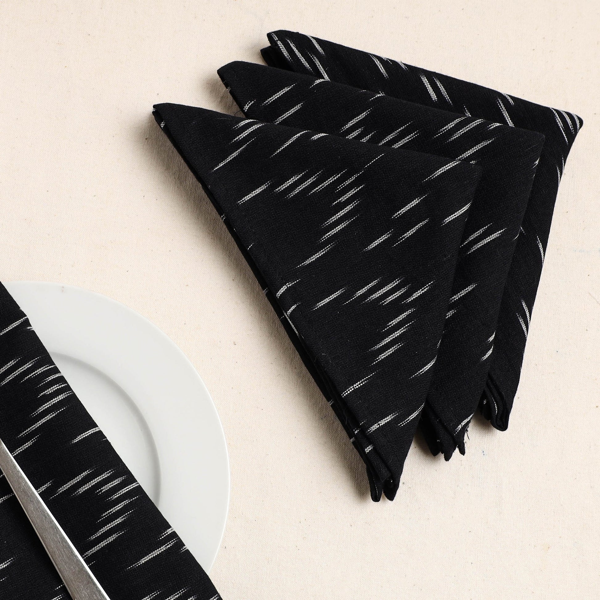 Black - Set of 4 - Pochampally Ikat Weave Cotton Table Napkins (18 x 18 in) 42