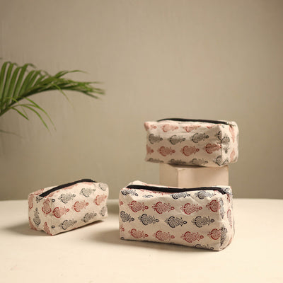 Beige  - Multipurpose Handmade Toiletry Bags (Set of 3) 27