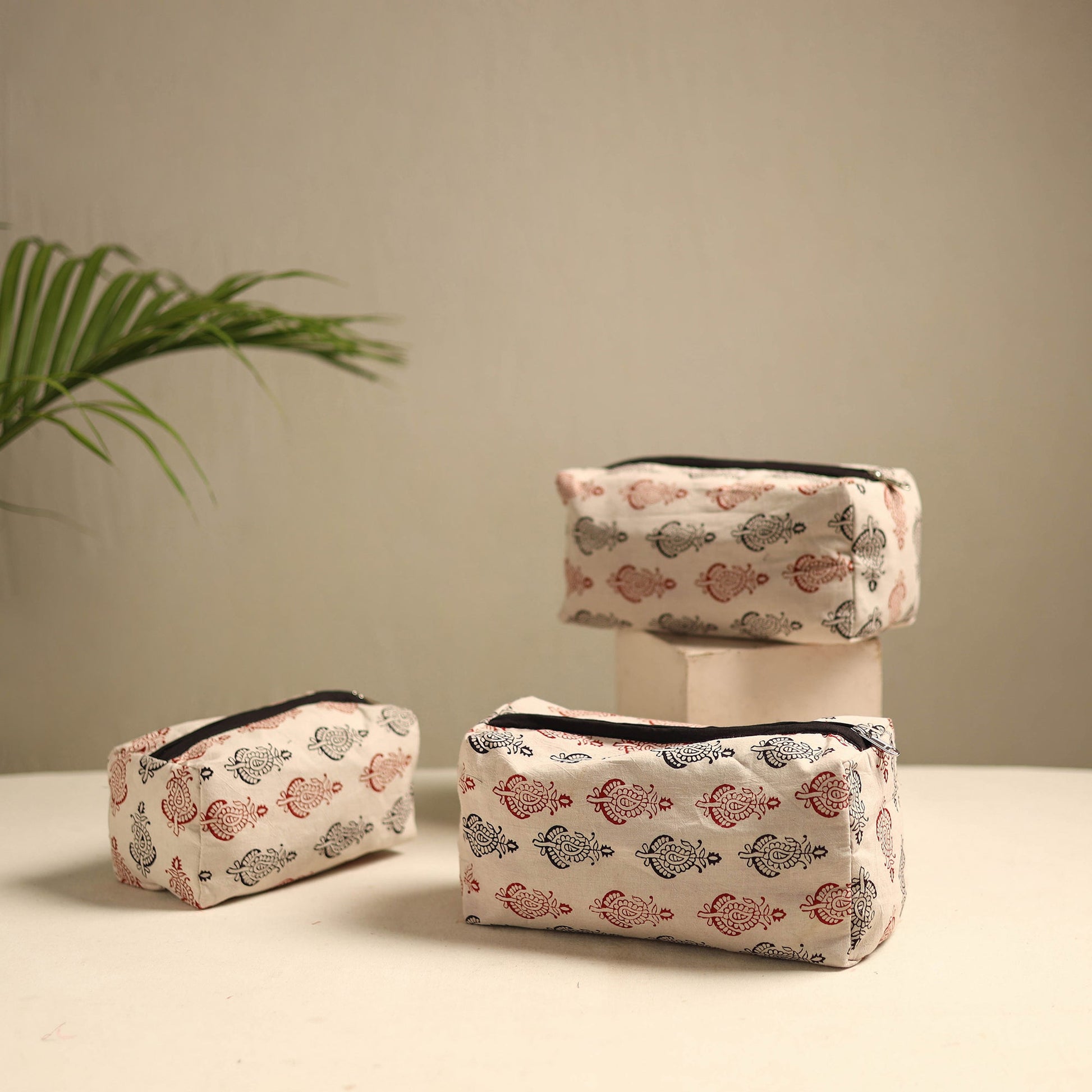 Beige  - Multipurpose Handmade Toiletry Bags (Set of 3) 27