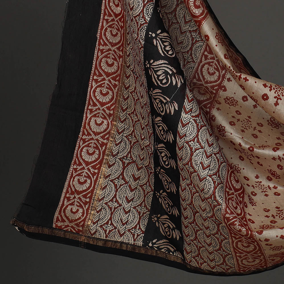 Black - 3pc Bagru Print Chanderi Silk Dress Material 02