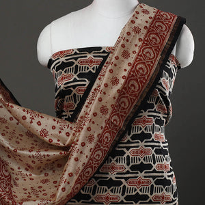 Black - 3pc Bagru Print Chanderi Silk Dress Material 02
